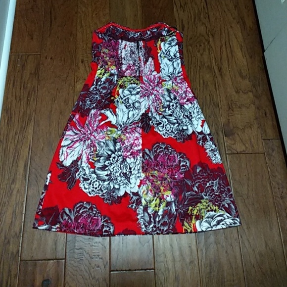 Anthropologie Leifsdottir Itoh Red Floral Strapless Mini Dress - Picture 3 of 7